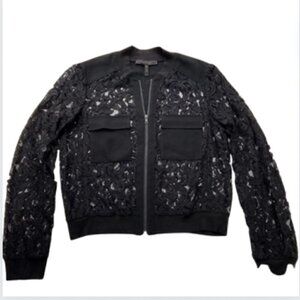 BCBG Black Lace Long Sleeve Zipper Jacket, Small